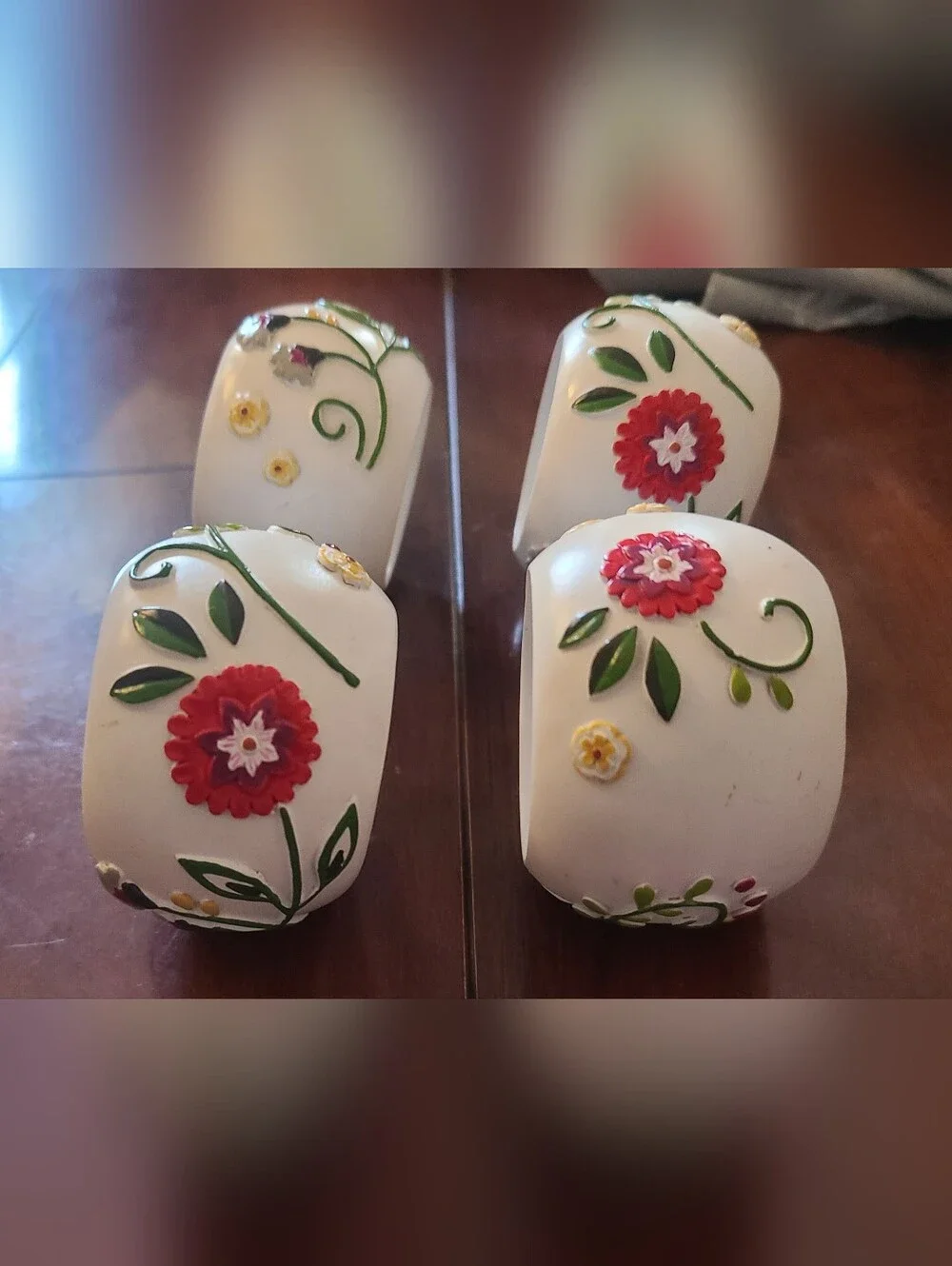 Vintage 90s Molded Resin Floral Napkin Rings Set of 4 White 3D Flowers Designpac
